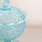 Vintage Blue Opalescent Glass Daisy & Button Lidded Footed Dish