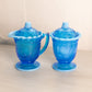 Vintage Blue Opalescent Glass Peacock Creamer & Sugar Set