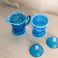 Vintage Blue Opalescent Glass Peacock Creamer & Sugar Set