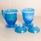 Vintage Blue Opalescent Glass Peacock Creamer & Sugar Set