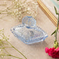 Vintage Blue Glass Ribbed Diamond Shaped Lidded Jar with Finial