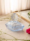 Vintage Blue Glass Ribbed Diamond Shaped Lidded Jar with Finial
