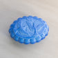 Vintage Blue Slag Glass Lidded Dish with Bird Designs