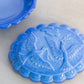 Vintage Blue Slag Glass Lidded Dish with Bird Designs