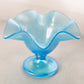 Vintage Blue Stretch Glass Ruffled Footed Bowl
