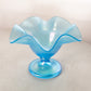Vintage Blue Stretch Glass Ruffled Footed Bowl