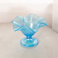 Vintage Blue Stretch Glass Ruffled Footed Bowl