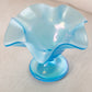 Vintage Blue Stretch Glass Ruffled Footed Bowl