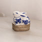 Vintage Blue White Ceramic and Metal Bunny Lidded Box