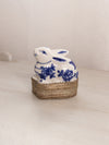 Vintage Blue White Ceramic and Metal Bunny Lidded Box