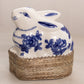 Vintage Blue White Ceramic and Metal Bunny Lidded Box