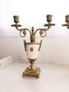 Vintage Brass and Marble Stone Two Arm Ornate Candelabra