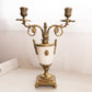 Vintage Brass and Marble Stone Two Arm Ornate Candelabra