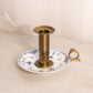 Vintage Brass and Porcelain Candleholder with Blue Floral Designs