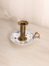 Vintage Brass and Porcelain Candleholder with Blue Floral Designs