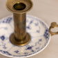 Vintage Brass and Porcelain Candleholder with Blue Floral Designs
