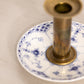 Vintage Brass and Porcelain Candleholder with Blue Floral Designs