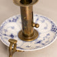 Vintage Brass and Porcelain Candleholder with Blue Floral Designs