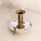Vintage Brass and Porcelain Candleholder with Blue Floral Designs