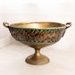 Large Gold Tone Metal Oval Compote with Mosaic Pattern and 2 Handles