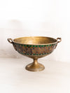 Large Gold Tone Metal Oval Compote with Mosaic Pattern and 2 Handles