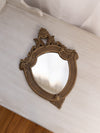 Vintage Brass Curved Triangular Hanging Mirror with Ornate Designs