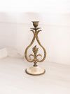 Vintage Brass Floral Candleholder with Circular Stone Base