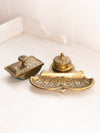 Vintage Brass Jennings Brothers Inkwell with Insert and Blotter