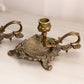 Vintage Brass Rose Chamberstick Candleholders (Set of 2)