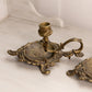 Vintage Brass Rose Chamberstick Candleholders (Set of 2)