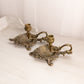Vintage Brass Rose Chamberstick Candleholders (Set of 2)