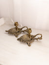 Vintage Brass Rose Chamberstick Candleholders (Set of 2)
