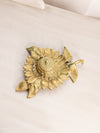 Vintage Brass Sunflower Inkwell with Bug on Lid & White Ceramic Insert