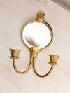 Vintage Brass Wall Sconce with Mirror and 2 Floral Candleholders