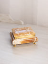 Vintage Brown and Cream Stone Hinge Lid Box w/ Gold Tone Accents
