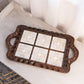 Vintage Brown Carved Wood & Tile Handled Tray