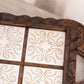 Vintage Brown Carved Wood & Tile Handled Tray