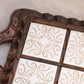 Vintage Brown Carved Wood & Tile Handled Tray