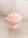 Vintage Cambridge Light Pink Milk Glass Footed Shell Lidded Compote