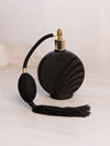 Vintage Circular Black Glass Perfume Bottle Atomizer