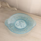 Vintage Circular Blue Glass Tray with 2 Handles and Floral Designs