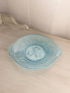 Vintage Circular Blue Glass Tray with 2 Handles and Floral Designs