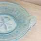 Vintage Circular Blue Glass Tray with 2 Handles and Floral Designs