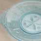 Vintage Circular Blue Glass Tray with 2 Handles and Floral Designs