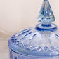 Vintage Circular Blue Lidded Dish with Pointy Finial & Diamond Designs