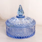Vintage Circular Blue Lidded Dish with Pointy Finial & Diamond Designs