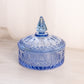 Vintage Circular Blue Lidded Dish with Pointy Finial & Diamond Designs