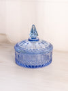 Vintage Circular Blue Lidded Dish with Pointy Finial & Diamond Designs