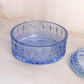 Vintage Circular Blue Lidded Dish with Pointy Finial & Diamond Designs