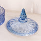 Vintage Circular Blue Lidded Dish with Pointy Finial & Diamond Designs